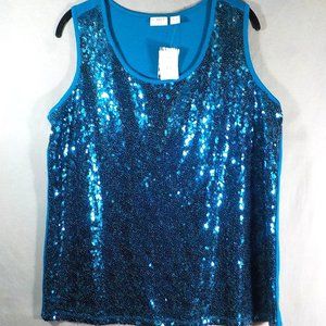 Cato Woman Sequin Teal Tank Top Plus Size 18/20 New With Tags